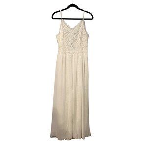 Sheilay size Small White full length gown with lace and sheer skirt sleeveless